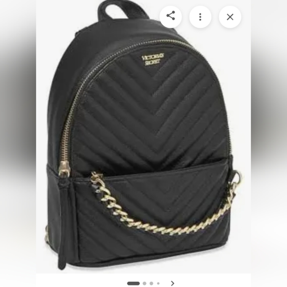Victoria's Secret Black Quilted Mini Backpack with Gold Chain Accent
